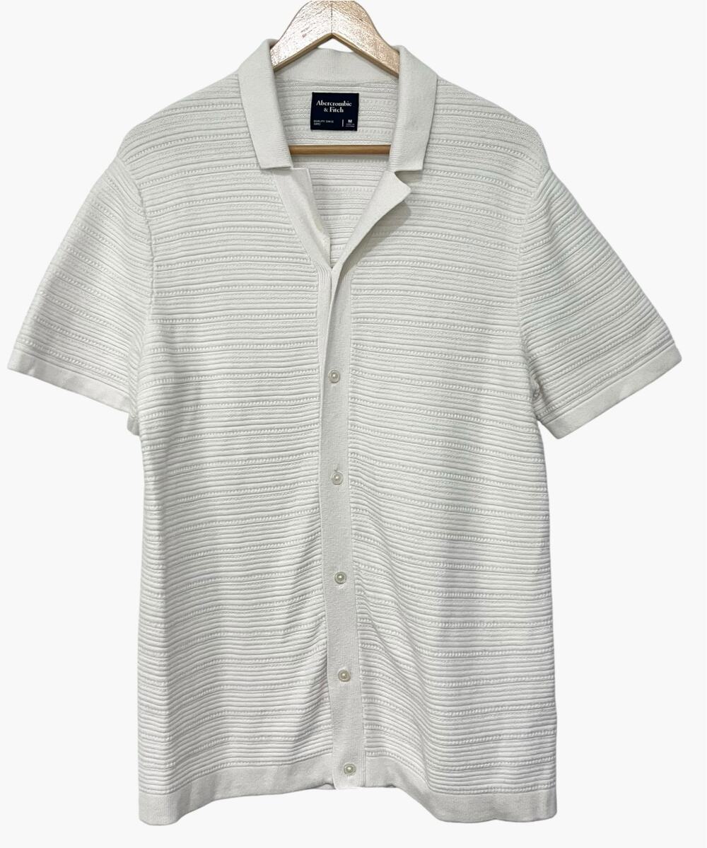 Abercrombie And Fitch Mens Sweater Button Front Shirt Short Sleeve White Medium